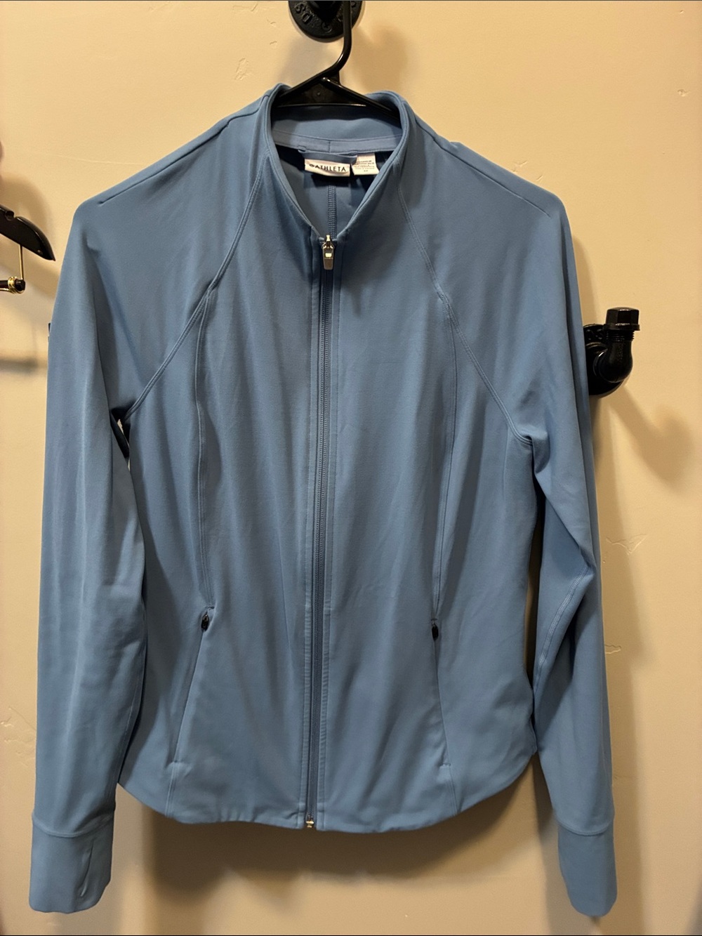 Athleta Salutation Jacket Blue Full Zip Mock Neck Thumbholes Women's M